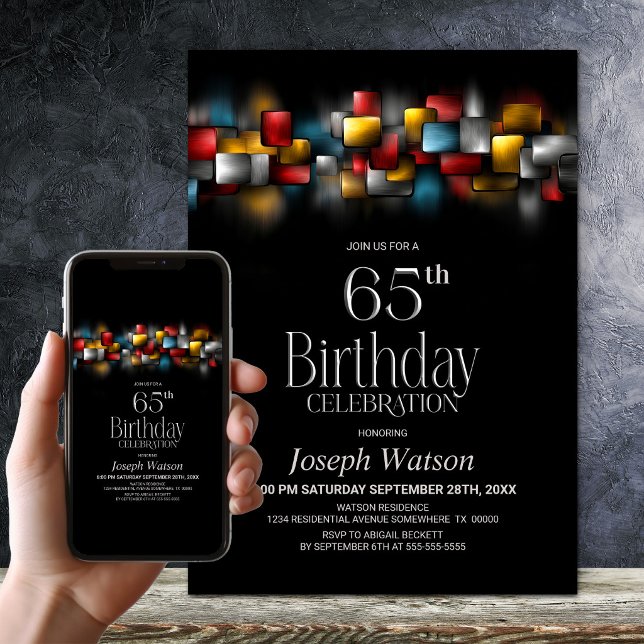 Colorful Abstract 65th Birthday Party Invitation (Creator Uploaded)