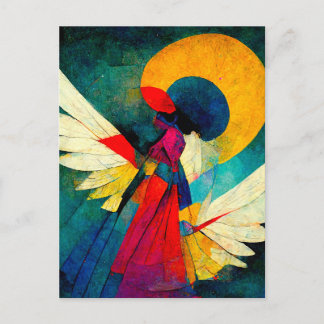 Colorful Abstract Angel Wood Wall Art Postcard