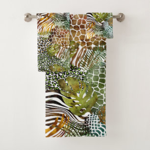 Colorful abstract animal jungle bath towel set