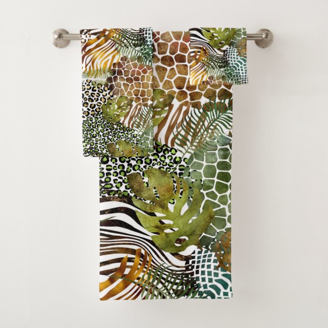 Colorful abstract animal jungle bath towel set (Insitu)