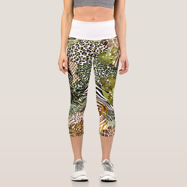 Colorful abstract animal jungle capri leggings (Front)