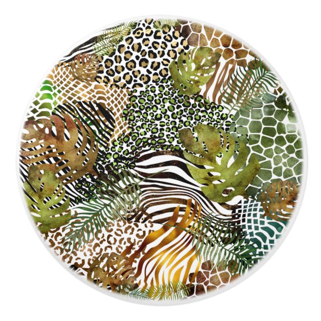 Colorful abstract animal jungle ceramic knob (Front)