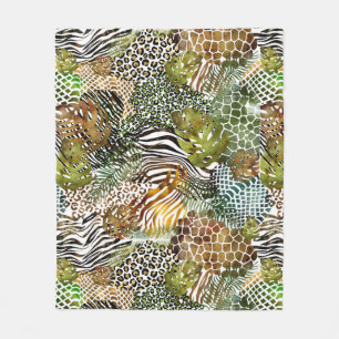 Colorful abstract animal jungle fleece blanket