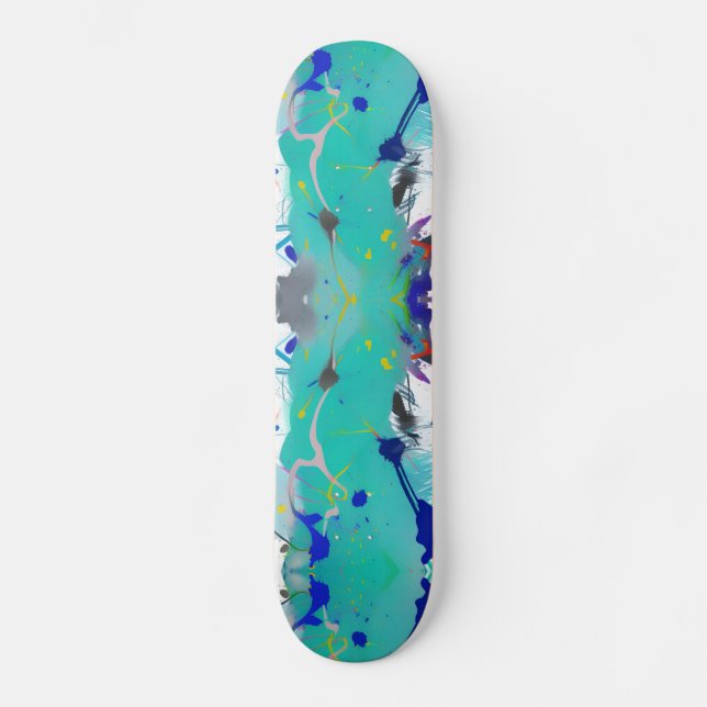 Colorful abstract aqua fuchsia indigo kitty voices skateboard (Front)