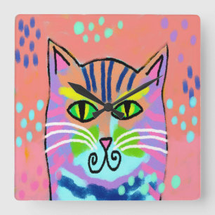 Colorful Abstract Art Cat Wall Clock