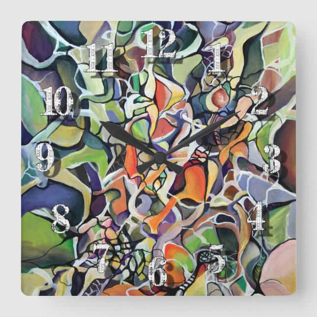 Colorful Abstract Art Organic Shapes Nature Flow Square Wall Clock (Front)