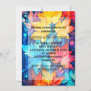 Colorful Abstract Autumn Leave Birthday Party Invitation