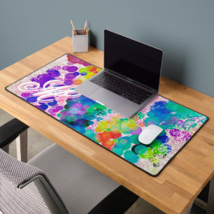 Colorful Abstract Bokeh Pink Monogram For Her   Desk Mat