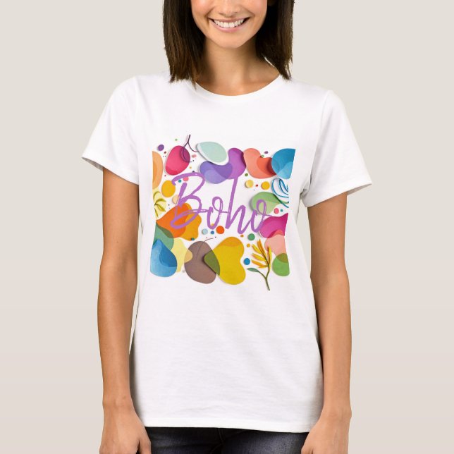 Colorful Abstract Botanical Boho Cutout Art T-Shirt (Front)