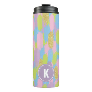 Colorful Abstract Brushstrokes  Pattern Monogram Thermal Tumbler