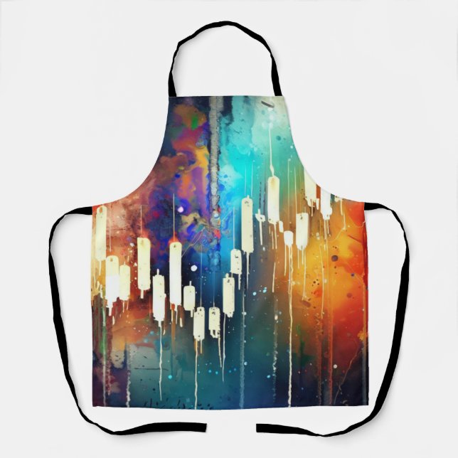 Colorful abstract candlestick chart painting apron (Front)
