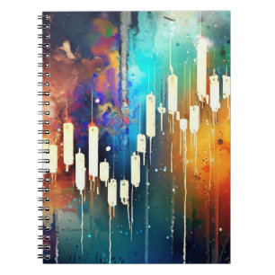 Colorful abstract candlestick chart painting notebook