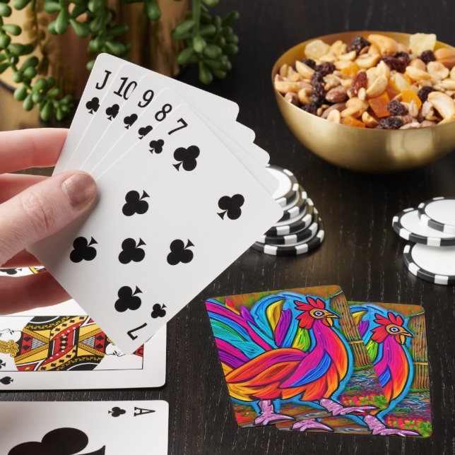 Colorful Abstract Cartoon Barn Rooster Playing Cards (In Situ)