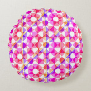 Colorful Abstract Checker Square Pattern Round Pillow