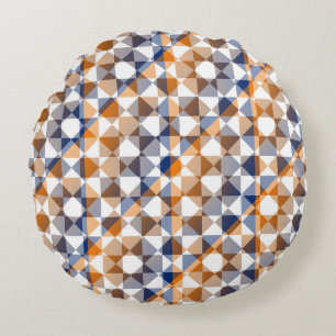 Colorful Abstract Checker Square Pattern Round Pillow
