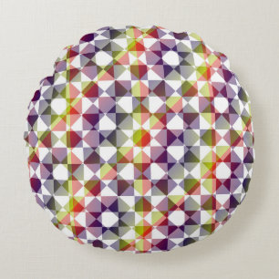 Colorful Abstract Checker Square Pattern Round Pillow