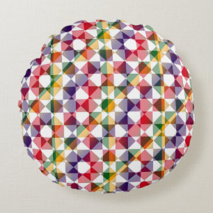 Colorful Abstract Checker Square Pattern Round Pillow