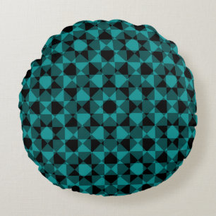 Colorful Abstract Checker Square Pattern Round Pillow