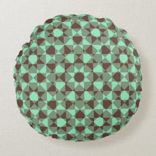 Colorful Abstract Checker Square Pattern Round Pillow