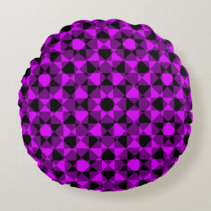 Colorful Abstract Checker Square Pattern Round Pillow