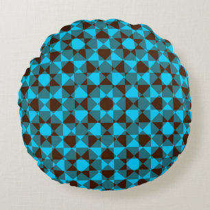 Colorful Abstract Checker Square Pattern Round Pillow