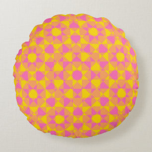Colorful Abstract Checker Square Pattern Round Pillow