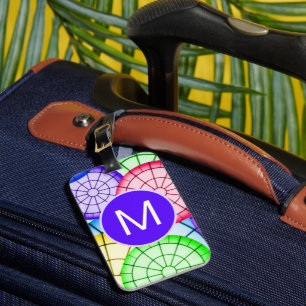 Colorful Abstract Circles Pattern Monogram Luggage Tag