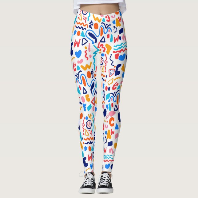 Colorful Abstract Doodle Leggings – Retro 90s Play (Front)