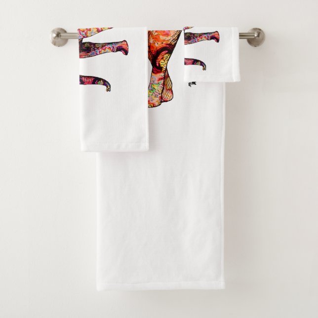 Colorful abstract elephant bath towel set (Insitu)