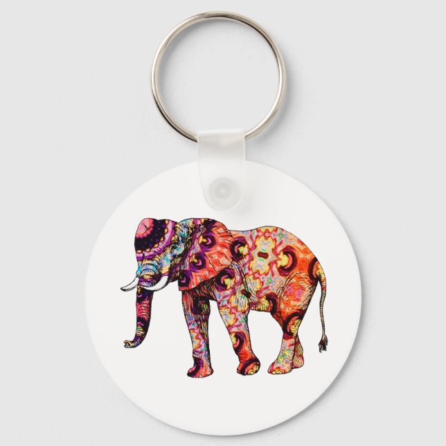 Colorful abstract elephant keychain (Front)