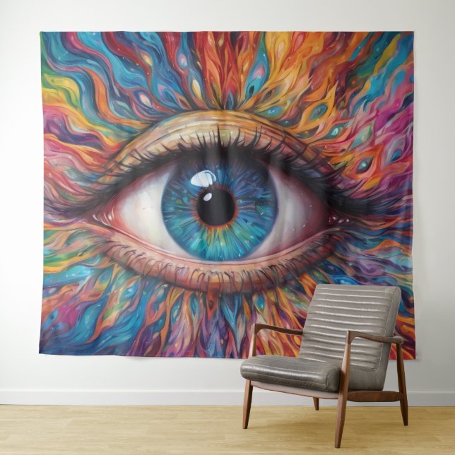 Colorful abstract eyes tapestry (In Situ (Horizontal))