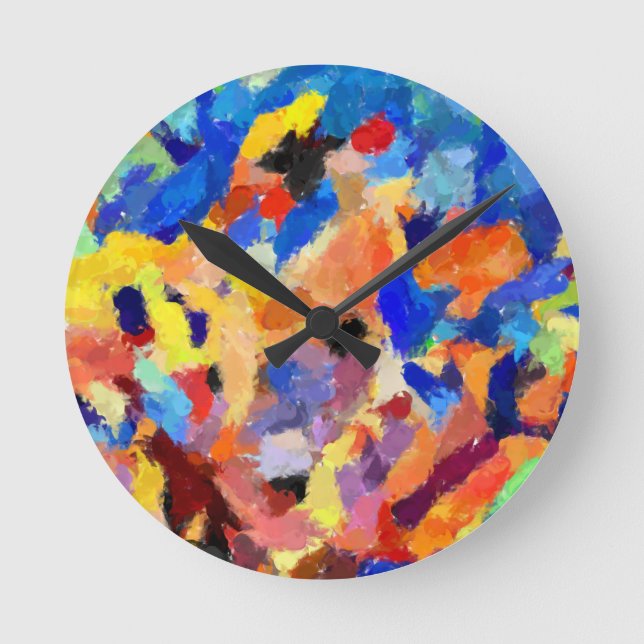 Colorful Abstract finger painting art  Round Clock (Front)