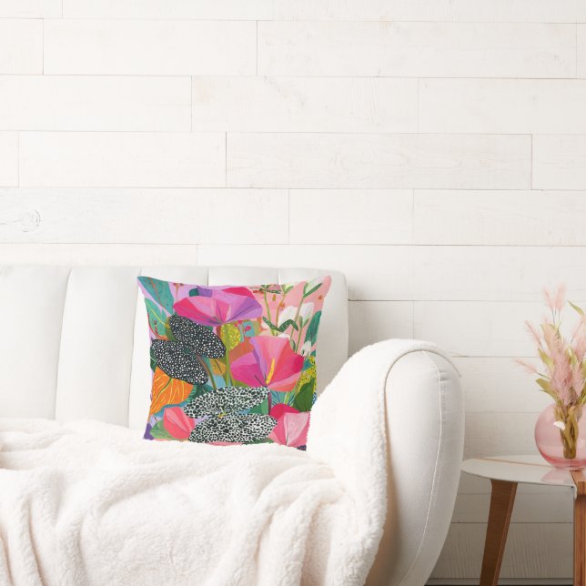 Colorful Abstract Floral Pattern Throw Pillow (Couch)