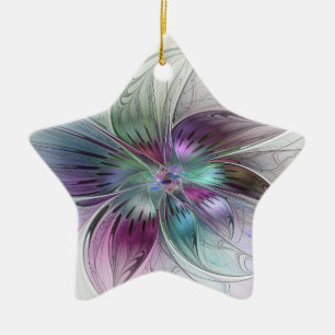Colorful Abstract Flower Modern Floral Fractal Art Ceramic Ornament