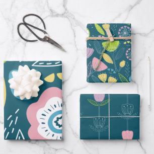 Colorful Abstract Flower Pattern Wrapping Paper Sheet