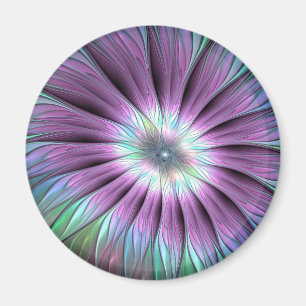 Colorful Abstract Flower Pink Blue Green Fractal Magnet