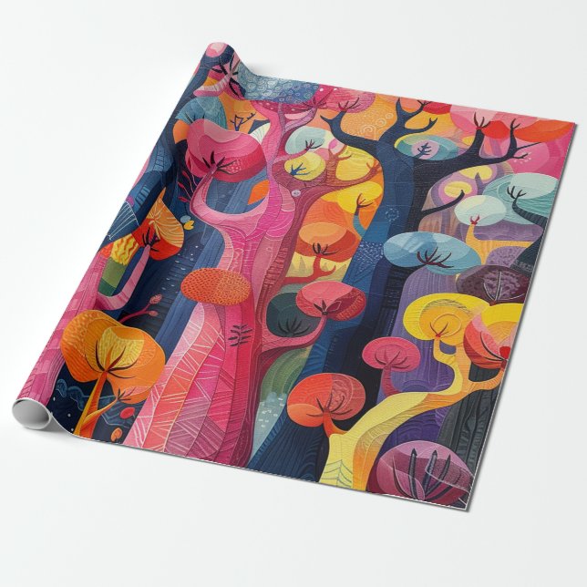 Colorful Abstract Forest Wrapping Paper (Unrolled)
