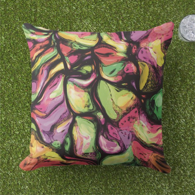 Colorful Abstract Fruity Vibes Pattern  Outdoor Pillow (Grass)