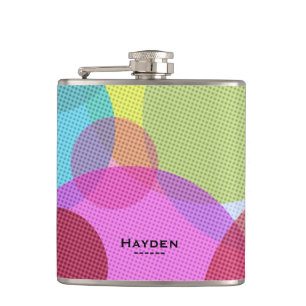 Colorful Abstract Geometric Circles Personalised Hip Flask