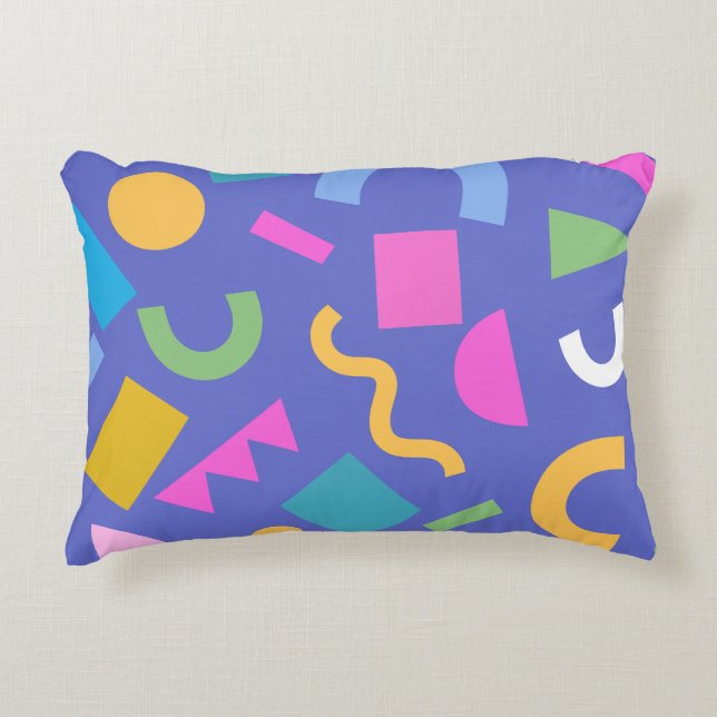 Colorful Abstract Geometric Memphis Style Pattern Accent Pillow (Front)