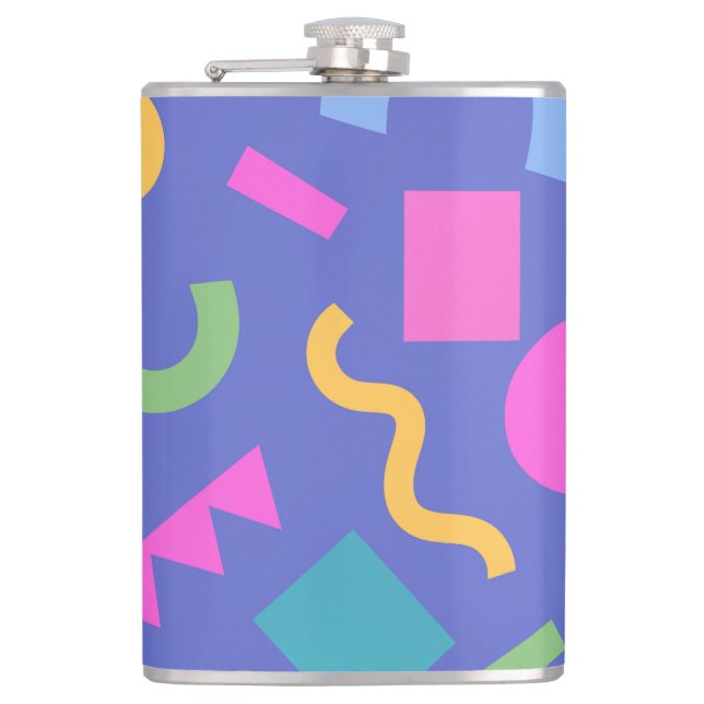 Colorful Abstract Geometric Memphis Style Pattern Hip Flask (Front)