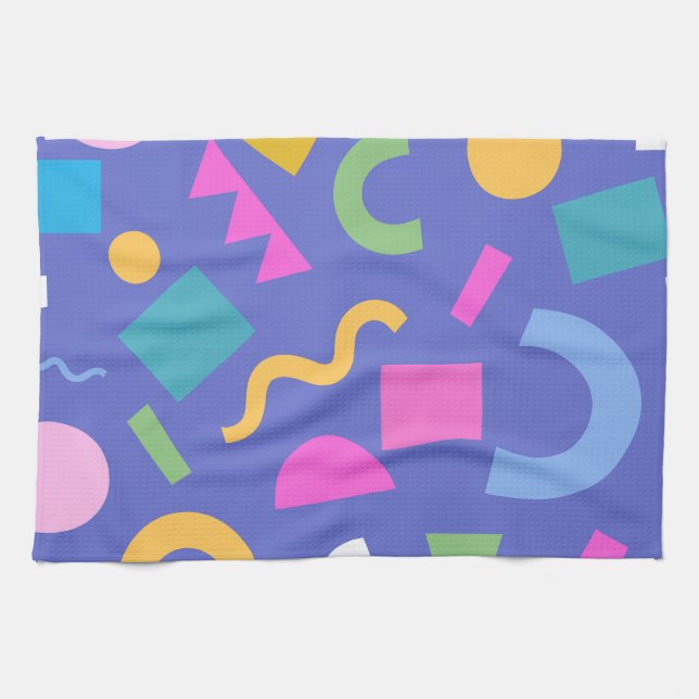 Colorful Abstract Geometric Memphis Style Pattern Kitchen Towel (Horizontal)