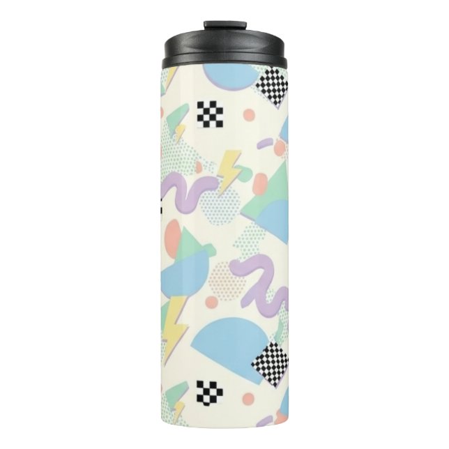 Colorful Abstract Geometric Memphis Style Pattern Thermal Tumbler (Front)