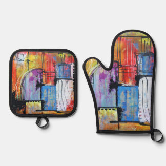 Colorful Abstract Geometric Oven Mitt & Pot Holder Set