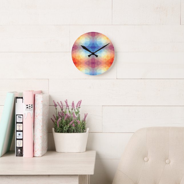 Colorful Abstract Geometric Rainbow   Round Clock (Reading Room)