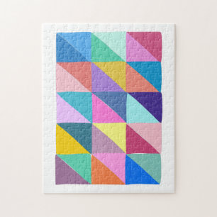 Colorful Abstract Geometric Triangle Patchwork Jigsaw Puzzle