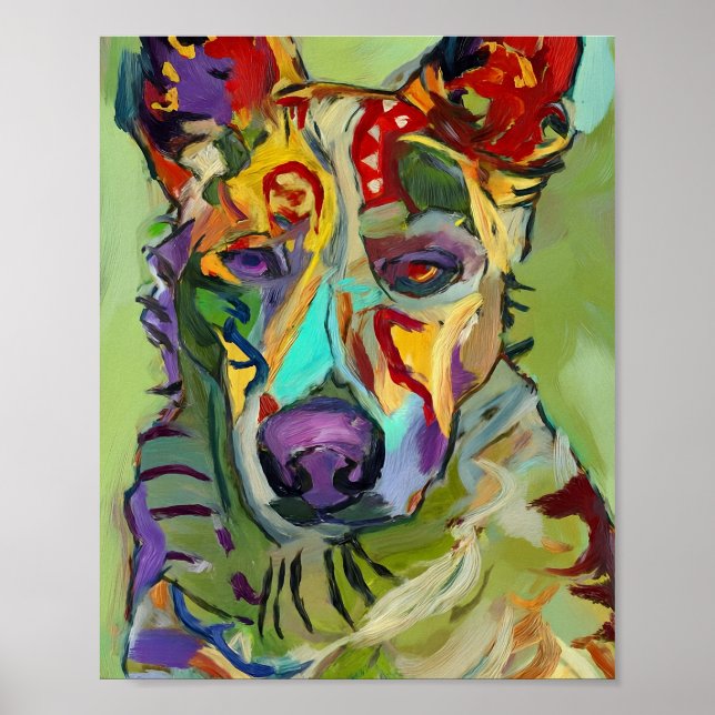 Colorful Abstract German Shepherd Dog Oil Painting Poster (Front)