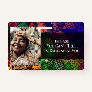 Colorful Abstract Graphic Smiling Behind a Mask Badge