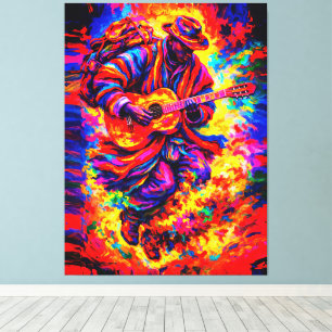 Colorful Abstract Guitar Players Duo Impasto Canvas Print