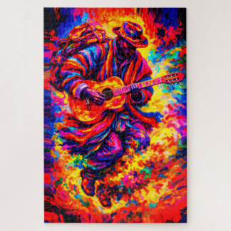 Colorful Abstract Guitar Players Duo Impasto Jigsaw Puzzle